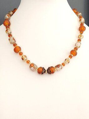 Orange and clear glass necklace